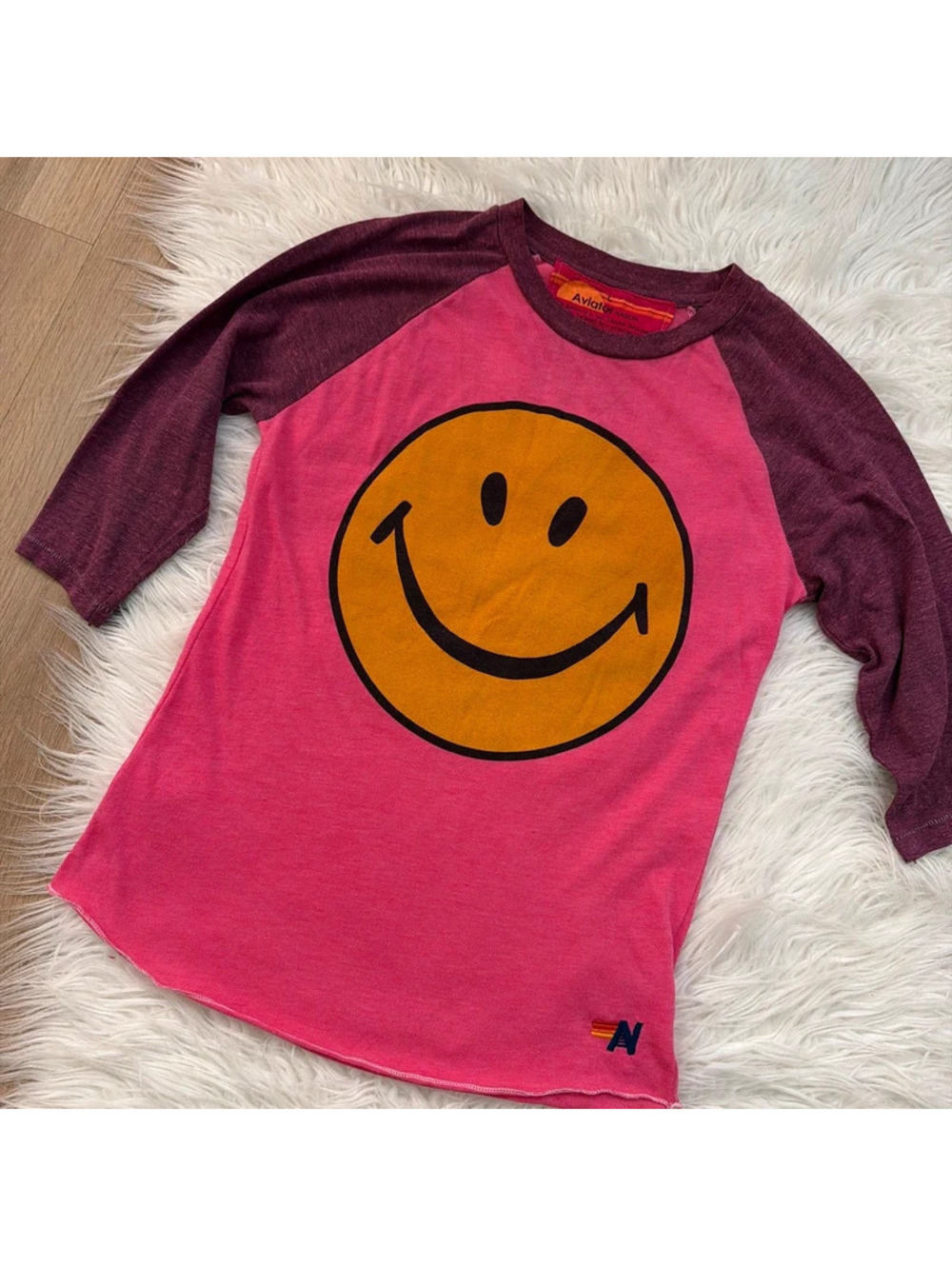 Aviator Nation Smiley face pink baseball tee size L - Picture 3 of 5